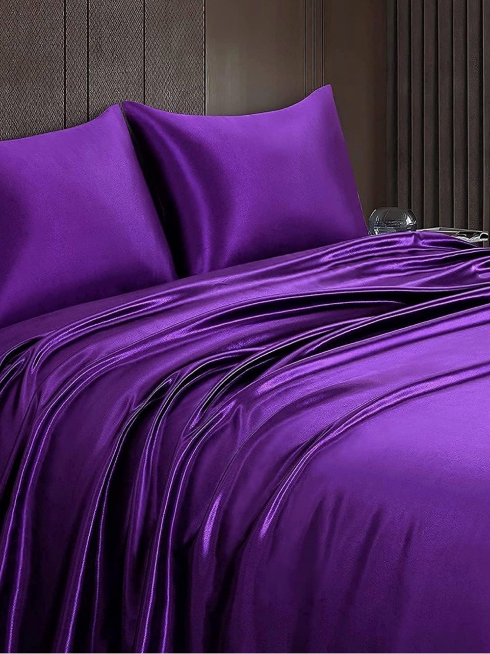 Purple Satin Flat Sheet, King, Silky, Fade & Wrinkle Resistant, Machine Washable